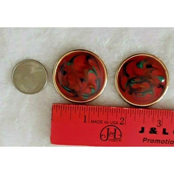 🌈 Vintage Swirl Enamel Earrings 💜 Clip-On Statement Retro Gold Tone - Picture 9 of 12
